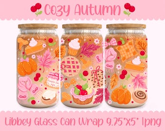 Autumn Cottagecore Cup Wrap PNG, Fall Iced Coffee Design (Digital Download)