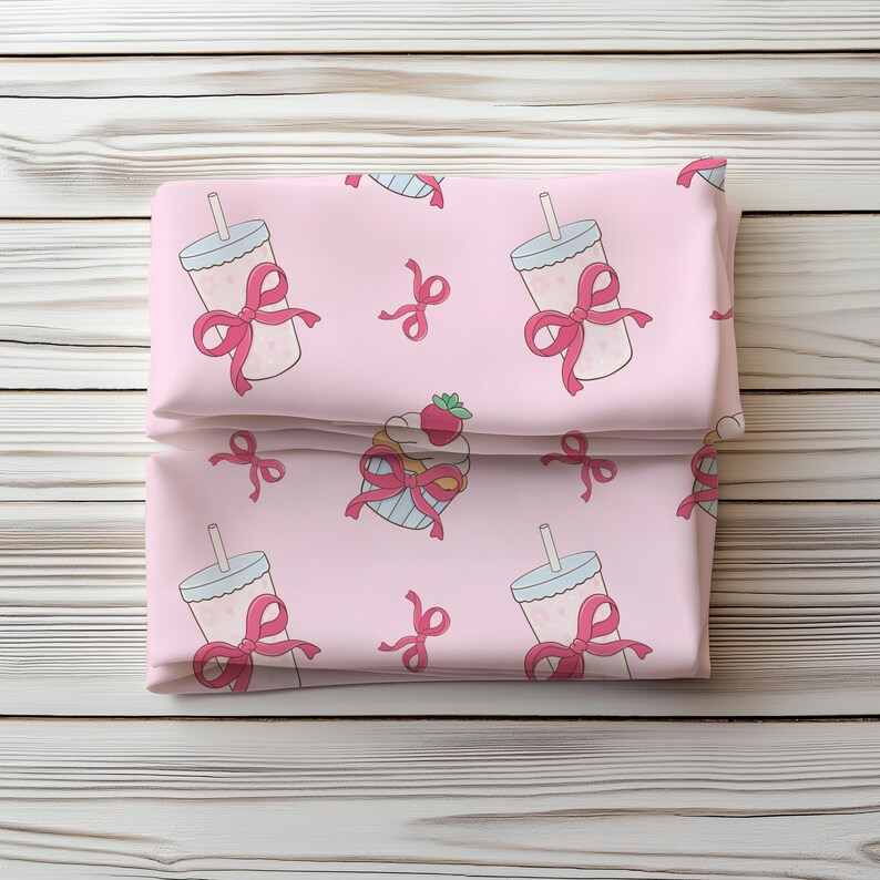 Bakery Bows Seamless Pattern,Sweet Cakes fabric design,Girly Cakes & Croissants (PNG JPG) image 16