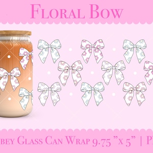 Coquette  Bows 16oz Libbey Glass Can Wrap Png Floral bow Glass Wrap Trendy Cute Cup Wrap Summer pattern Coffee Glass Wrap Png