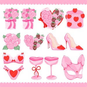 Coquette Alla hjärtans dag Clipart, Söt Alla hjärtans dag Clipart Bundle, Rosa Alla hjärtans dag Clipart, Pastell Alla hjärtans dag Clipart, Alla hjärtans dag PNG bild 5