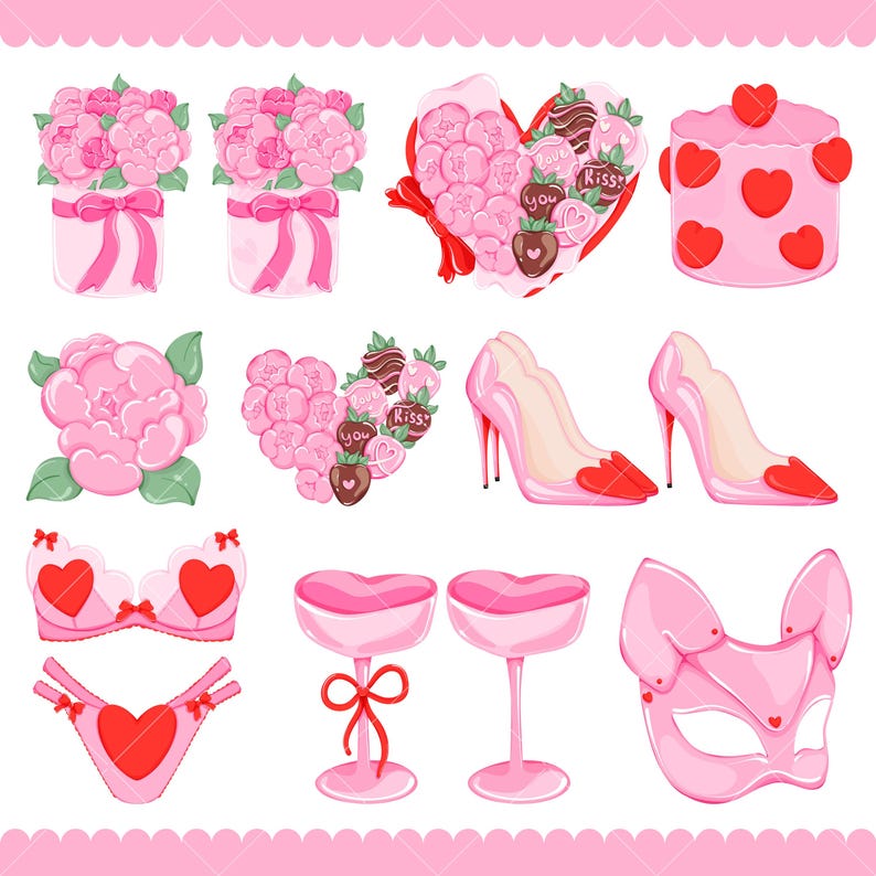 Coquette Alla hjärtans dag Clipart, Söt Alla hjärtans dag Clipart Bundle, Rosa Alla hjärtans dag Clipart, Pastell Alla hjärtans dag Clipart, Alla hjärtans dag PNG bild 5