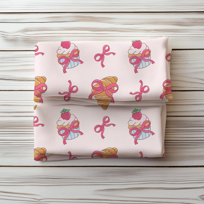 Bakery Bows Seamless Pattern,Sweet Cakes fabric design,Girly Cakes & Croissants (PNG JPG) image 12
