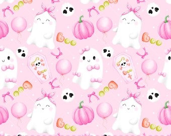 Kawaii Halloween Ghost Seamless Pattern: Digital Fabric Paper (PNG, JPG)