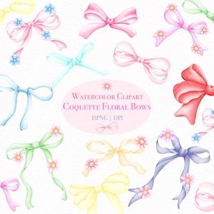 Watercolor Floral Bows Clipart: Coquette PNG (Digital Download)