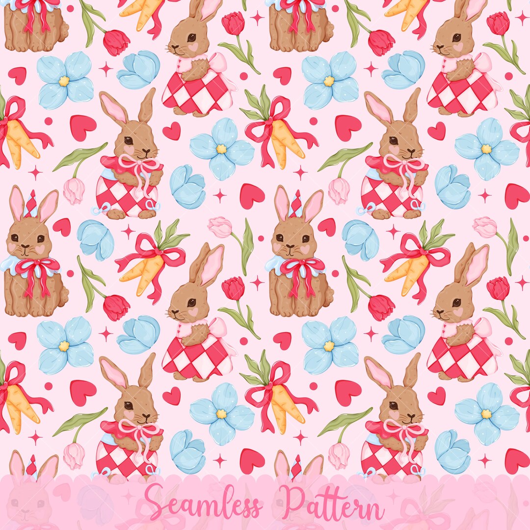 Vintage Bunny Seamless Pattern PNG – Spring Floral Rabbit Digital Paper ...