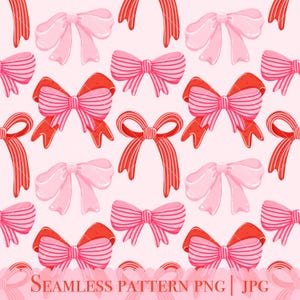 Coquette Christmas Bow Seamless Pattern, Girly Ribbon Bows Pattern, Holiday patten , Pink & Red Ribbon Digital Paper png,jpg