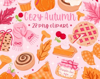 Mysig höst clipart-set, pumpapaj, höstlöv (PNG)