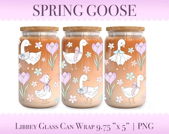 Spring Goose Cup Wrap, Cottagecore Libbey Glass Can PNG (Digital Download)