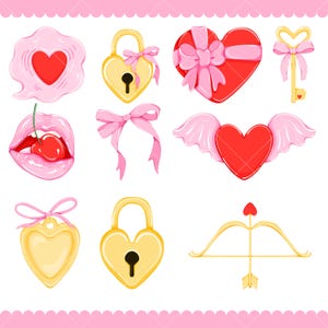 Coquette Alla hjärtans dag Clipart, Söt Alla hjärtans dag Clipart Bundle, Rosa Alla hjärtans dag Clipart, Pastell Alla hjärtans dag Clipart, Alla hjärtans dag PNG bild 7