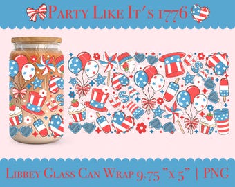 4th of July Libbey Glass Can Wrap, Patriotic PNG (Digital Download)