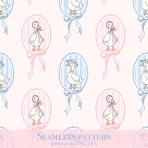 Coquette Silly Goose Seamless Pattern - design retrò in tessuto primaverile per sublimazione - cottagecore.Png Jpg