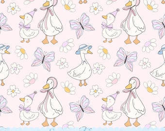 Spring Goose Seamless Pattern, Cottagecore Easter Floral Goose Seamless, Coquette Family of goose Pattern, Digital Paper Background PNG,JPG