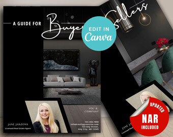 Home Buyer Seller Guide Bundle NAR updated, Canva Real Estate Template, Real Estate Marketing Printable Guide Bundle Dark Theme