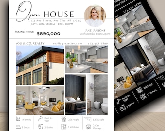 Szablon ulotki Open House, nowoczesna ulotka Open House, szablon ulotki Real Estate, ulotka Real Estate Marketing, Canva Real Estate Template