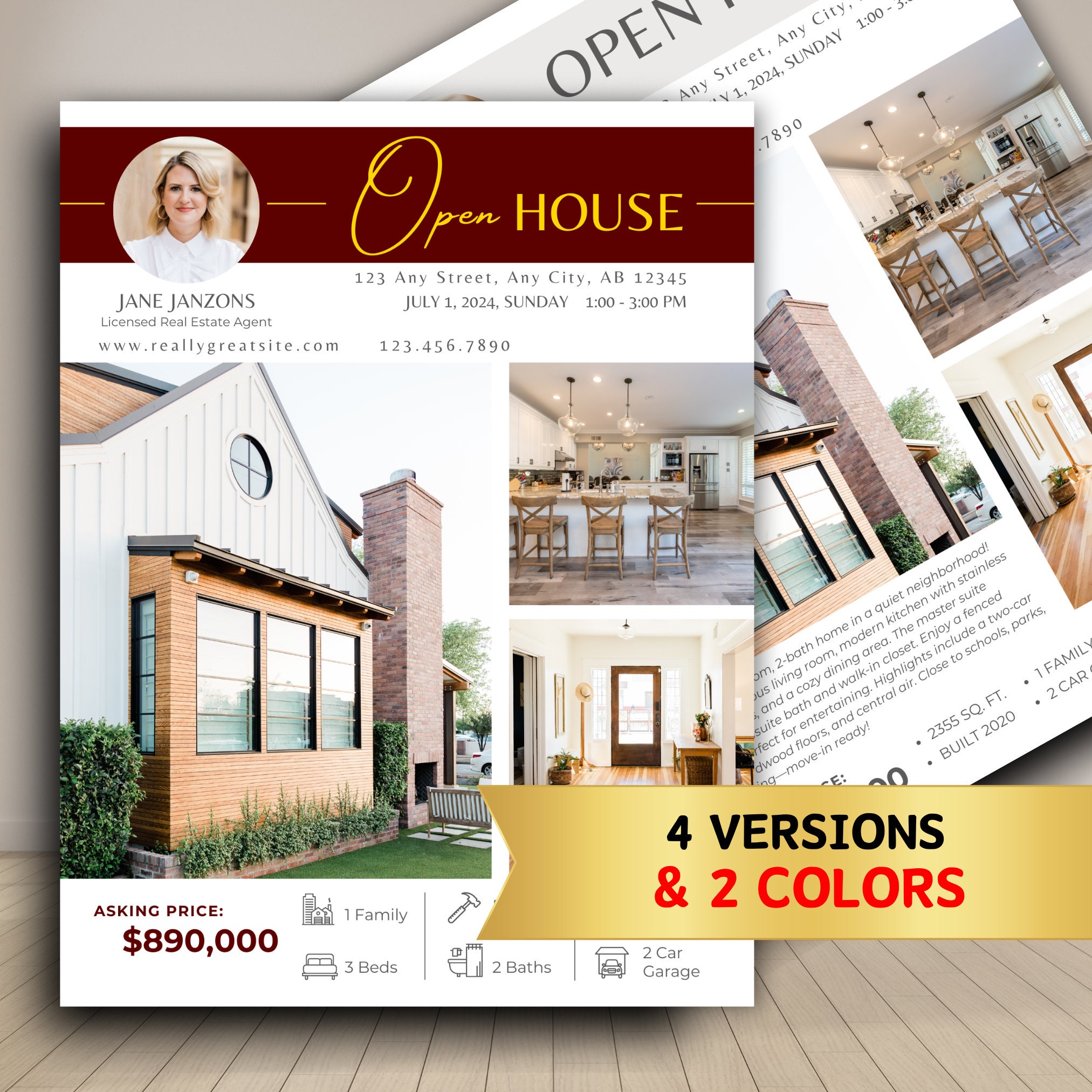 Szablon ulotki Open House, nowoczesna ulotka Open House, szablon ulotki Real Estate, ulotka Real Estate Marketing, Canva Real Estate Template