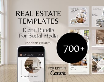 Realtor Marketing Bundle, Branding Kit, Real Estate Modern Canva Templates, Neutral Real Estate Bundle, Real Estate Instagram Post Template