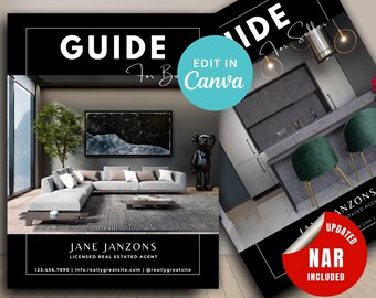 Home Buyer Seller Guide Template, Realtor Presentation Bundle, Real Estate Template Canva, Real Estate Agent Marketing Template Black NAR