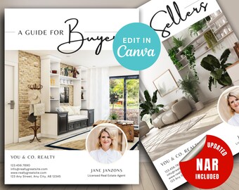 Real Estate Seller and Buyer Guide, Real Estate Packet, Real Estate Template, Buyer Seller Guide NAR updated, Realtor Canva Template