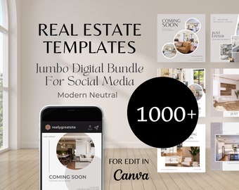 Realtor Marketing Bundle, Branding Kit, Real Estate Modern Canva Templates, Neutral Real Estate Bundle, Real Estate Instagram Post Template
