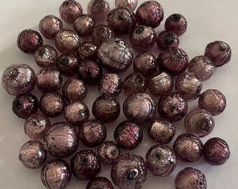 32 mixed Murano Glass Round Beads, Sommerso Venetian Burgundy Beads, Gold or Silver Foil, Different size, style and colour shades.