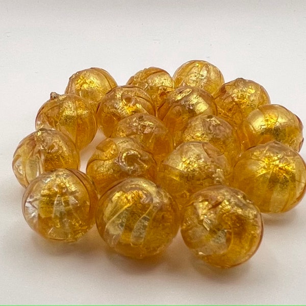 Murano Glass Round Beads, 19mm Spotted Caramel Pearl with Sommerso Gold Foil, Venetian Elegant Jewellery Making