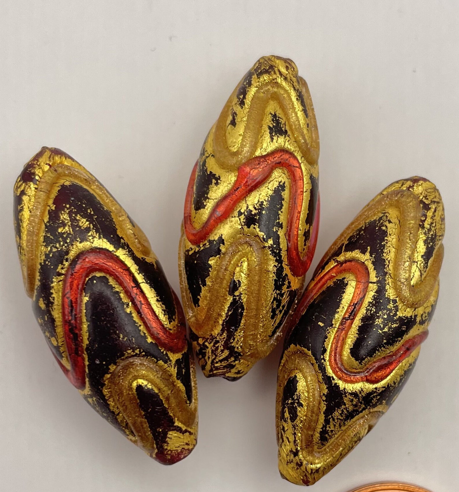 Vintage Glass Oval Pendant Beads - Vitrail 'Special Effect' Color, 18x13mm