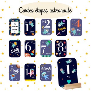 Cartes étapes bébé - 13 cartes étapes Animaux astronautes - Cartes mois par mois - Souvenirs de naissance - Cartes de progression bébé