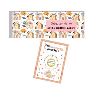 KIT super grande soeur - Annonce de grossesse - Carte à gratter "Tu vas être grande soeur! " - Chéquier super grande soeur personnalisable