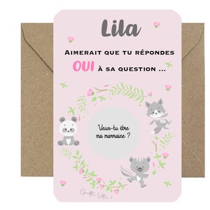Carte à gratter marraine "Veux-tu être ma marraine ?" - Personnalisation du prénom - Carte annonce de grossesse - demande marraine