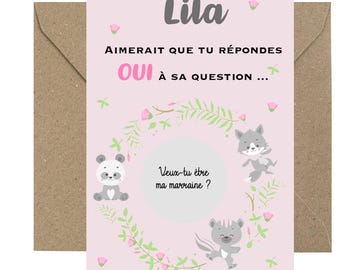 Godmother scratch card "Will you be my godmother?" - Personalize your first name - Pregnancy announcement card - godmother request