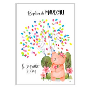 Albero delle impronte digitali personalizzato - Battesimo - Regalo originale e personalizzabile per battesimo o baby shower per neonati e bambini - Libro degli ospiti