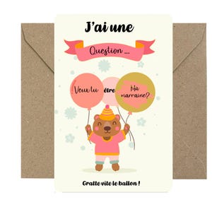 Carte à gratter marraine "Veux-tu être ma marraine ?" -Baptême- Annonce baptême - demande marrain
