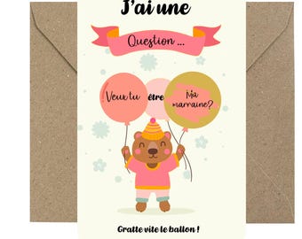 Carte à gratter marraine "Veux-tu être ma marraine ?" -Baptême- Annonce baptême - demande marrain