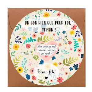 Mother's Day scratch card - Surprise gift voucher to discover - Round format 11 cm - Gift idea for mom - Mother's Day gift idea