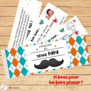 Papa-Scheckheft – 15 Gutscheine zum Verschenken, davon 3 personalisierbare – Originelles und süßes Vatertagsgeschenk, hergestellt in Frankreich