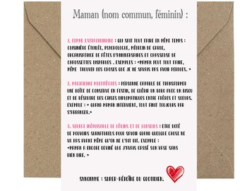 Carte définition MAMAN - Carte fête des mères - Cadeau Jeune maman