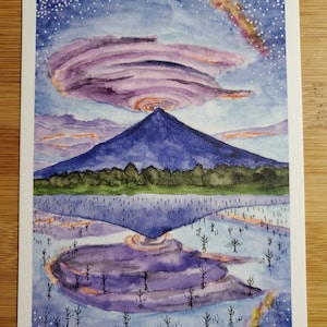Mountains Clouds Galaxy, 5&quot; x 7&quot; art print. Mountains, Clouds, Galaxy, Stars, Pond, Reflection
