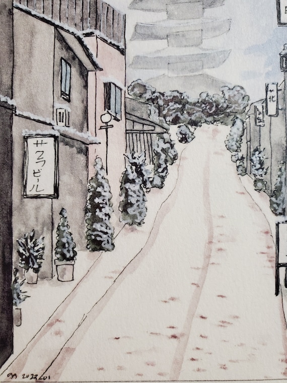 Snowy Street Japanese Street Scene, 5