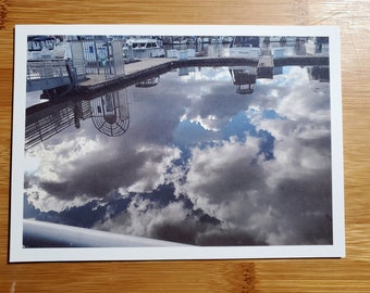 Still Water and Clouds at the East Dock, Suisun City. 5" x 7" art print. Photo print, Waterfront, clouds, dock, boats, reflection, water