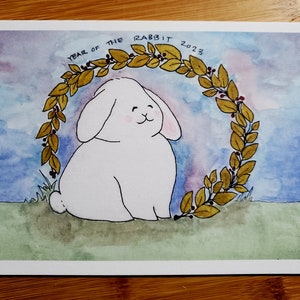 Year of Rabbit, Lunar New Year 2023, 5&quot; x 7&quot; art print. Happy rabbit, New Year, cute rabbit
