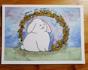 Year of Rabbit, Lunar New Year 2023, 5" x 7" art print. Happy rabbit, New Year, cute rabbit