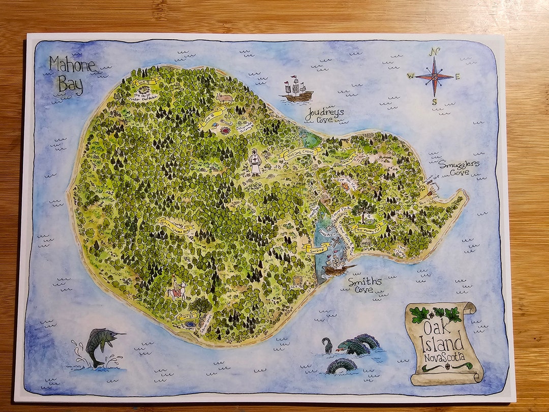 Oak Island Map New Discoveries, 12" X 9" Art Print. Special Edition Full  Size Oak Island, Map, Treasure, Nova Scotia, Pirate Ship, Monster - Etsy