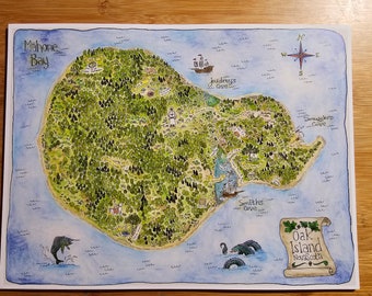 Oak Island Map New Discoveries, 12" x 9" art print. Special Edition Full Size Oak Island, map, treasure, Nova Scotia, pirate ship, monster