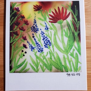 Flowers, recycled Instax painting,  5&quot; x 6&quot; art print. Recycling some old photos with Posca markers