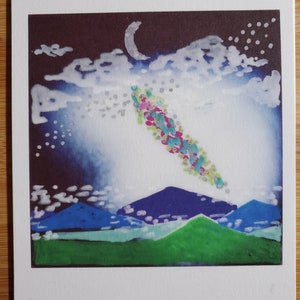 Galaxy Mountains, recycled Instax painting,  5&quot; x 6&quot; art print. Recycling some old photos with Posca markers