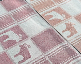 Linen towels with moose in red or orange, natural kitchen tea towels, natural linen towels, dish towels