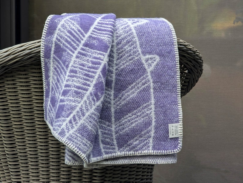 Handmade New Zealand Wool Blanket: Purple Floral Throw - Thumbnail 3