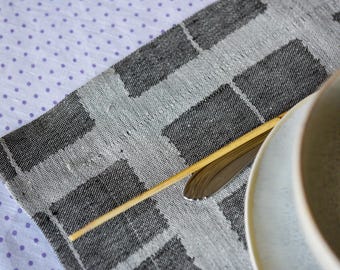 Handmade Linen Table Runner: Dark Gray Cube Design