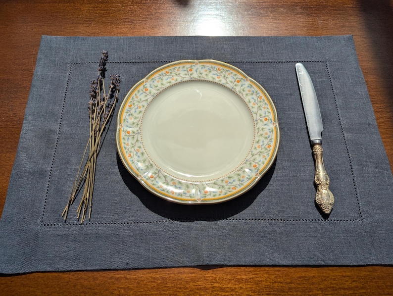 Handmade Linen Hemstitch Placemats: Elegant Table Decor image 9