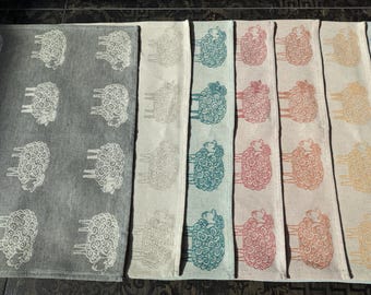 Linen towels with sheep in various colors, natural kitchen tea towels, natural linen towels, dish towels